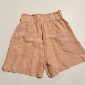 Peach Color Linen High Waist Shorts